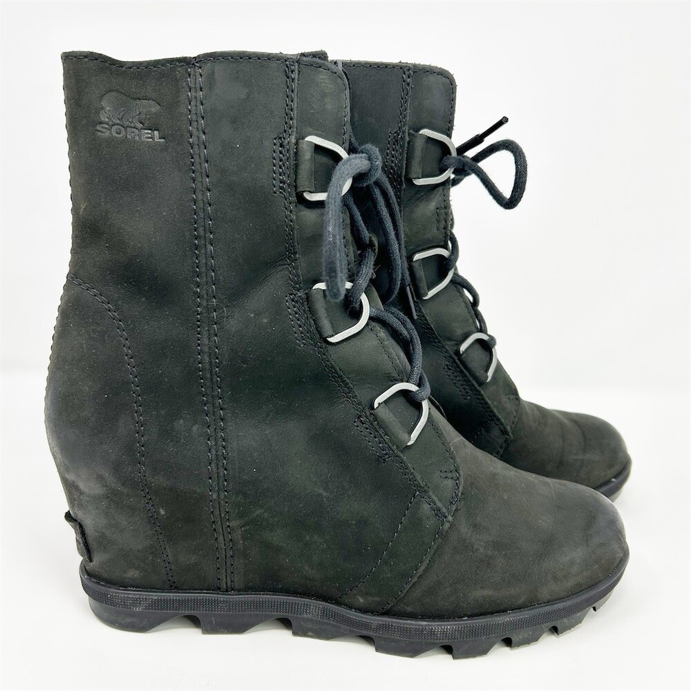 Sorel Joan of Arctic Wedge II Lace Up Waterproof Ankle Boots Black Size 10.5